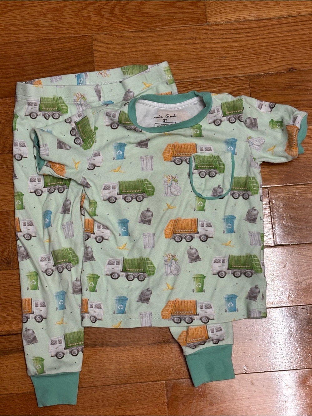 Nola Tawk’s Green Garbage Truck Pajama Set in size 2T